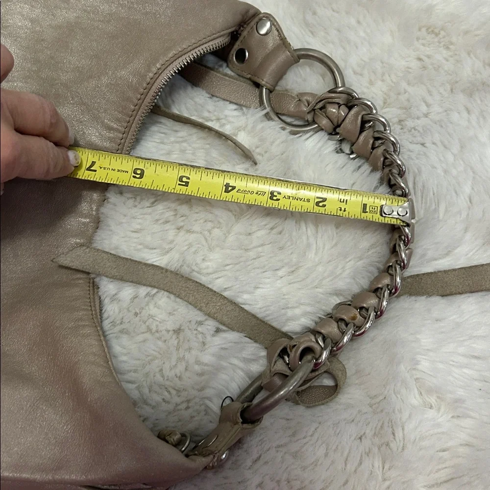 B. Makowsky Taupe Metallic Leather Hobo Bag